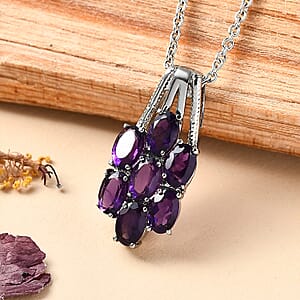 EverTrue African Amethyst 3.30 ctw Floral Pendant Necklace 20 Inches in Stainless Steel 