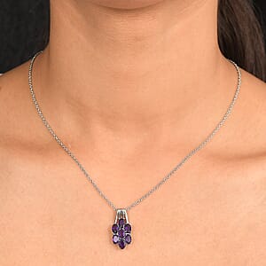 EverTrue African Amethyst 3.30 ctw Floral Pendant Necklace 20 Inches in Stainless Steel 