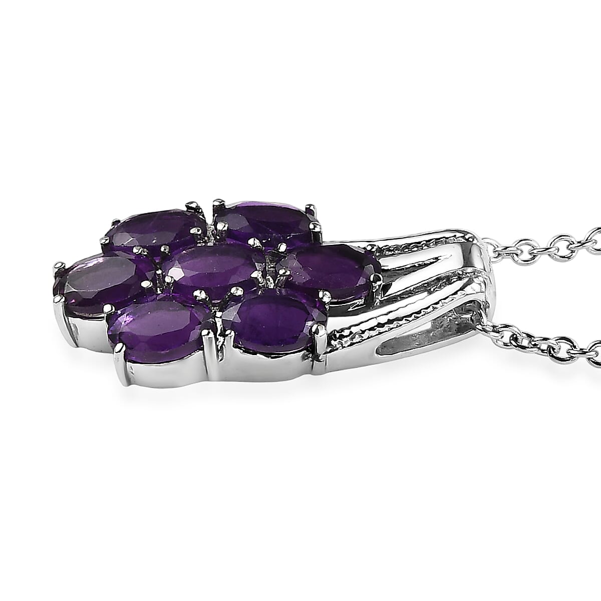 EverTrue African Amethyst 3.30 ctw Floral Pendant Necklace 20 Inches in Stainless Steel  image number 3