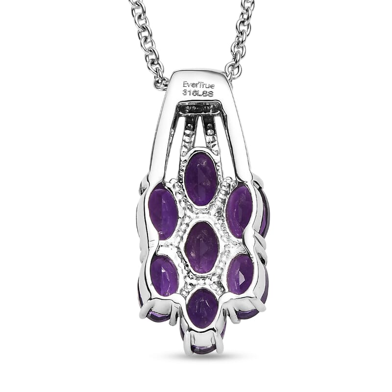 EverTrue African Amethyst 3.30 ctw Floral Pendant Necklace 20 Inches in Stainless Steel 