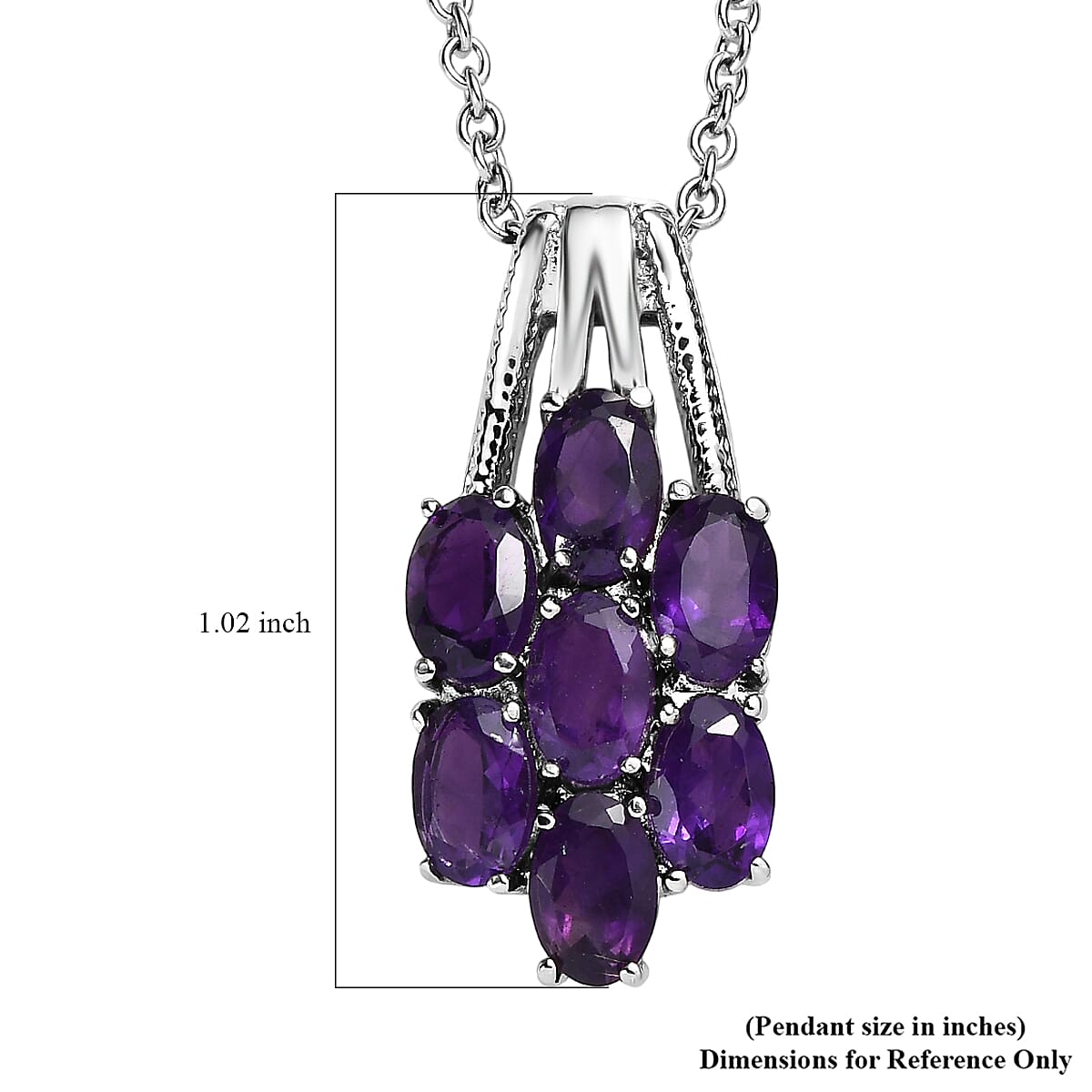 EverTrue African Amethyst 3.30 ctw Floral Pendant Necklace 20 Inches in Stainless Steel  image number 5