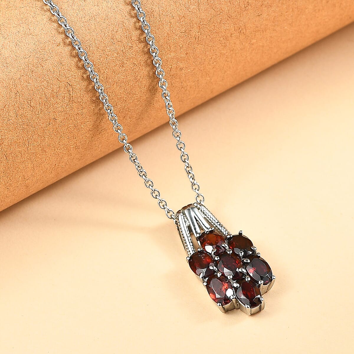 EverTrue Mozambique Garnet 3.60 ctw Pendant Necklace in Stainless Steel 20 Inches image number 1