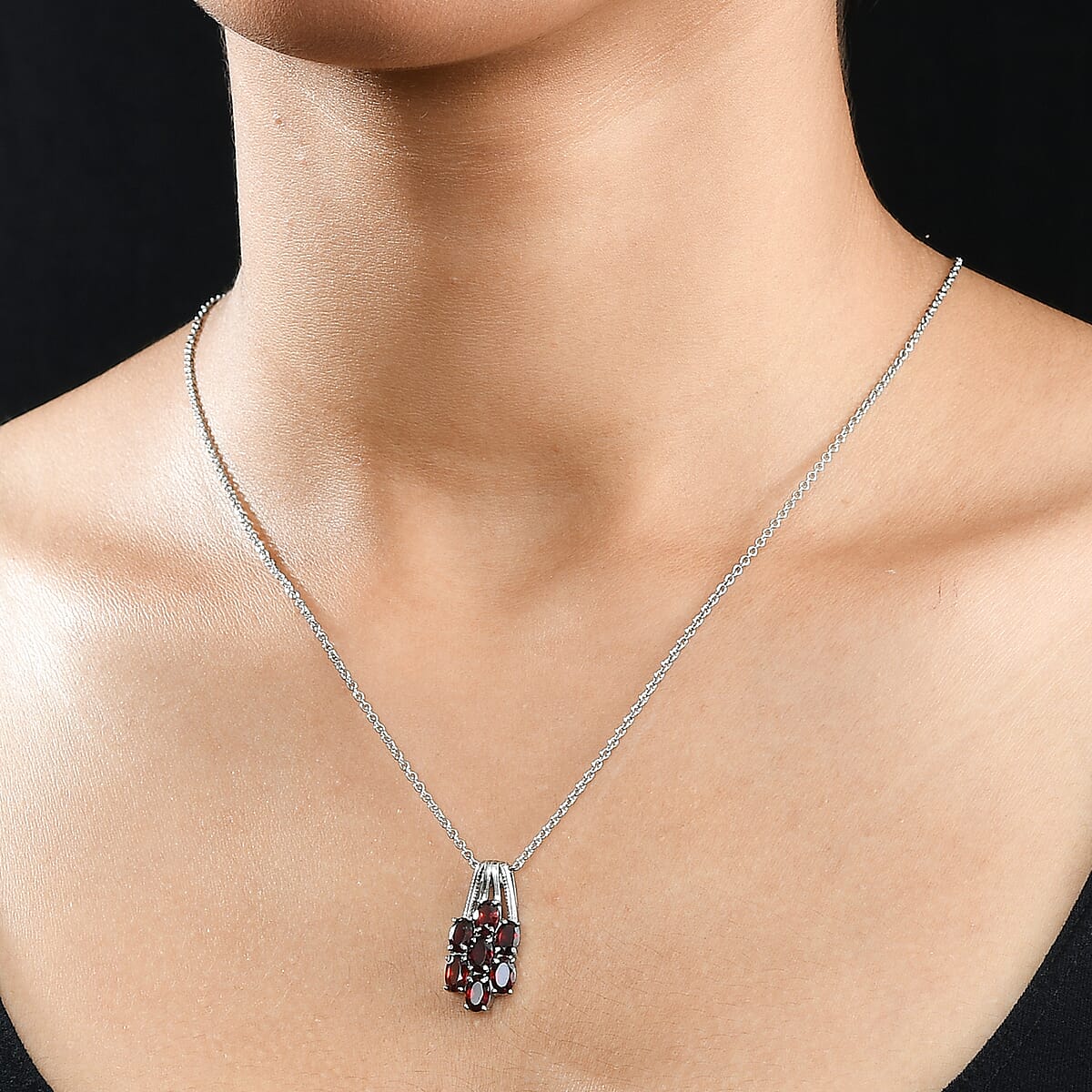 EverTrue Mozambique Garnet 3.60 ctw Pendant Necklace in Stainless Steel 20 Inches image number 2