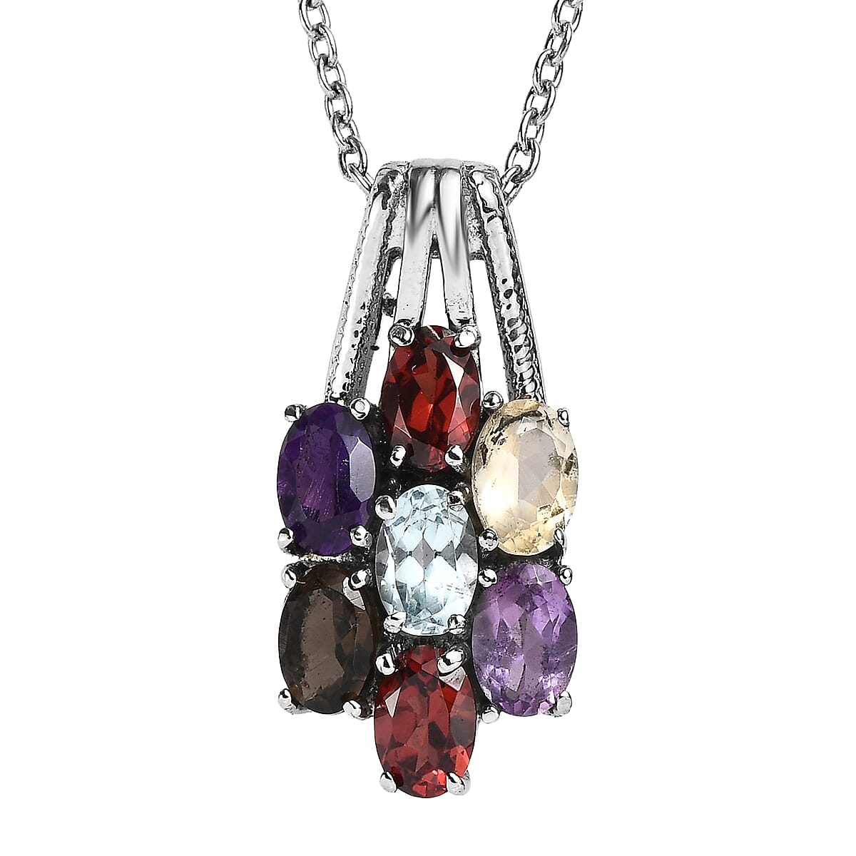 EverTrue Multi Gemstone 3.40 ctw Floral Pendant Necklace 20 Inches in Stainless Steel  image number 0