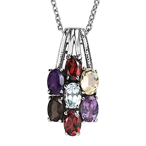 EverTrue Multi Gemstone 3.40 ctw Floral Pendant Necklace 20 Inches in Stainless Steel 