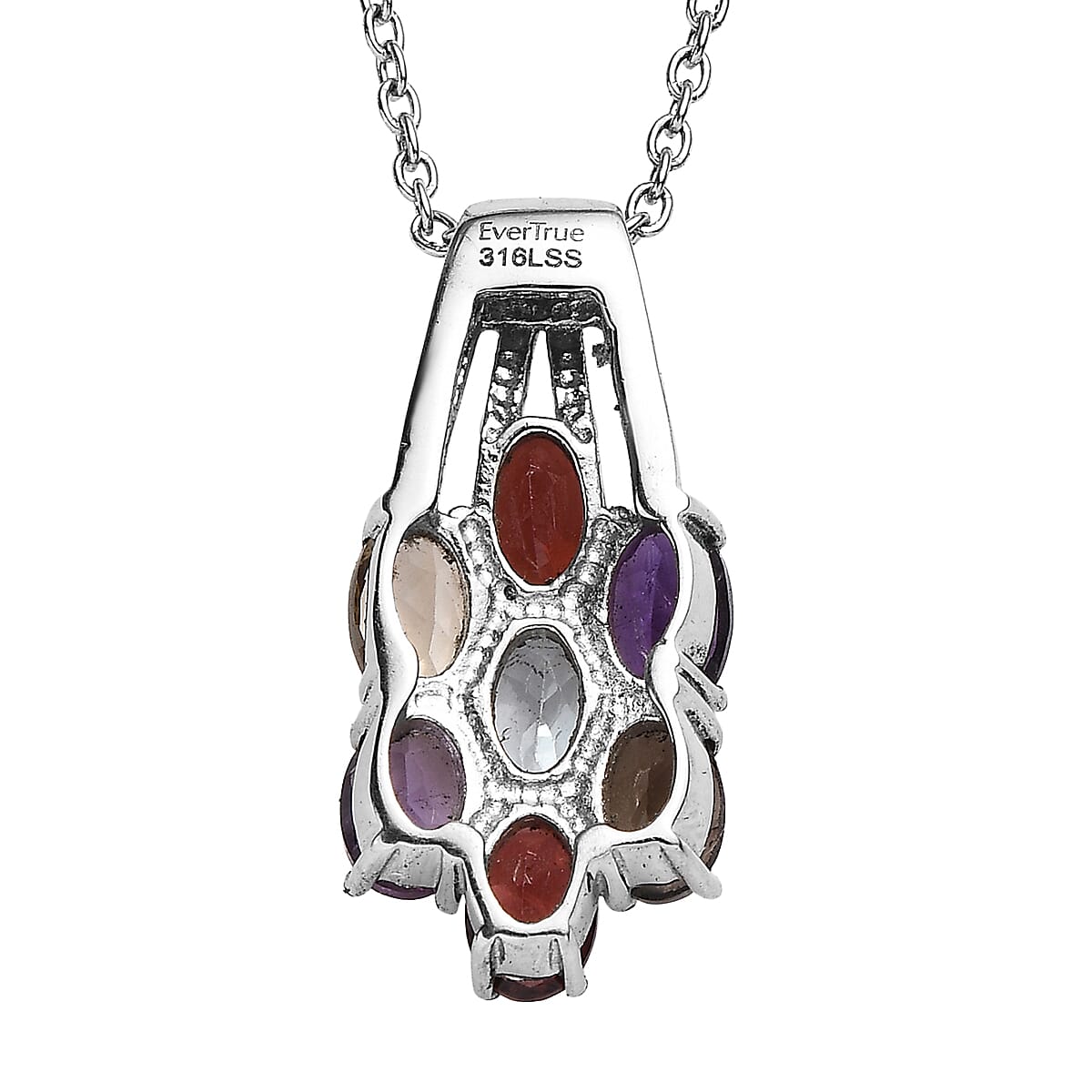 EverTrue Multi Gemstone 3.40 ctw Floral Pendant Necklace 20 Inches in Stainless Steel 