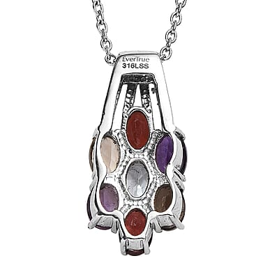 EverTrue Multi Gemstone 3.40 ctw Floral Pendant Necklace 20 Inches in Stainless Steel 