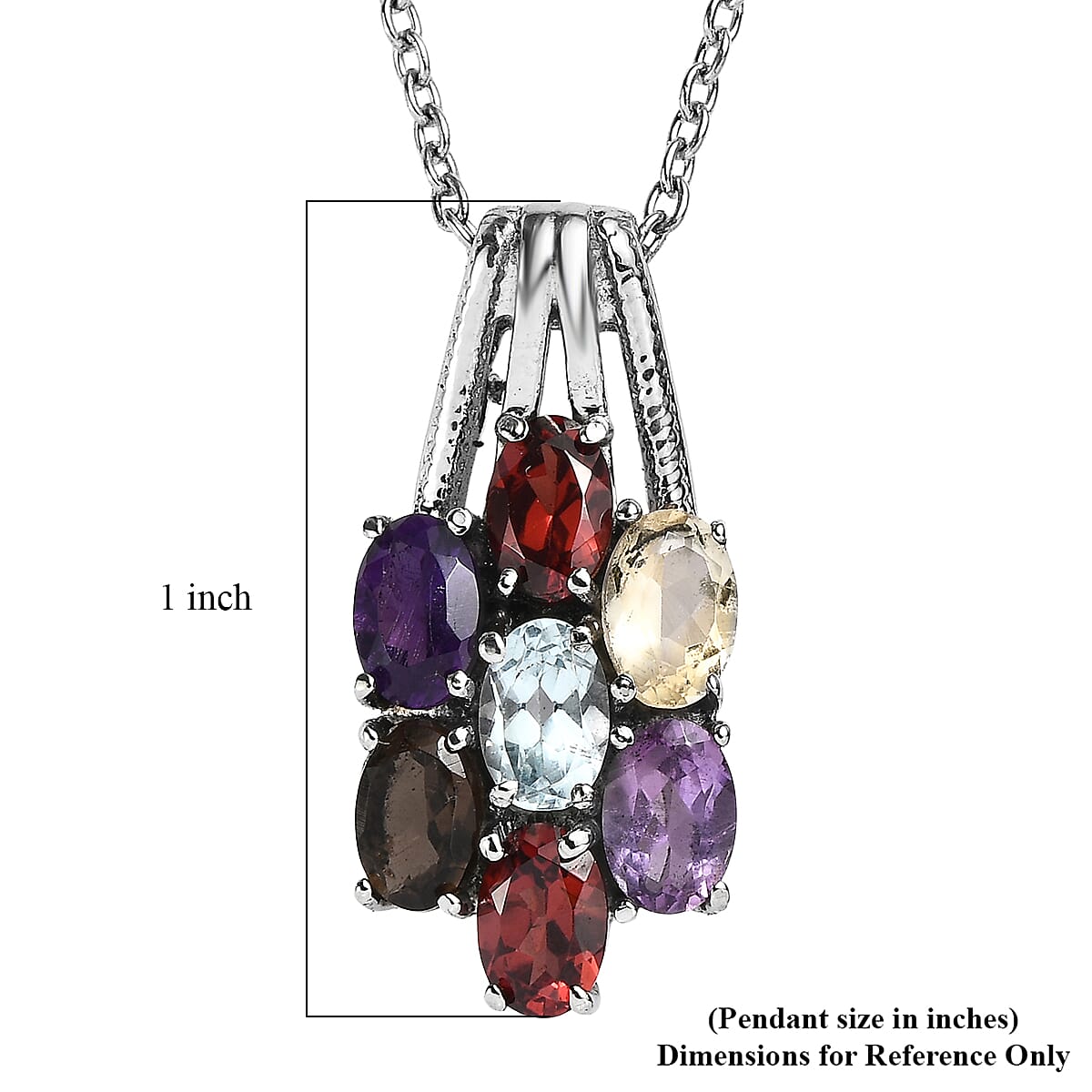 EverTrue Multi Gemstone 3.40 ctw Floral Pendant Necklace 20 Inches in Stainless Steel 