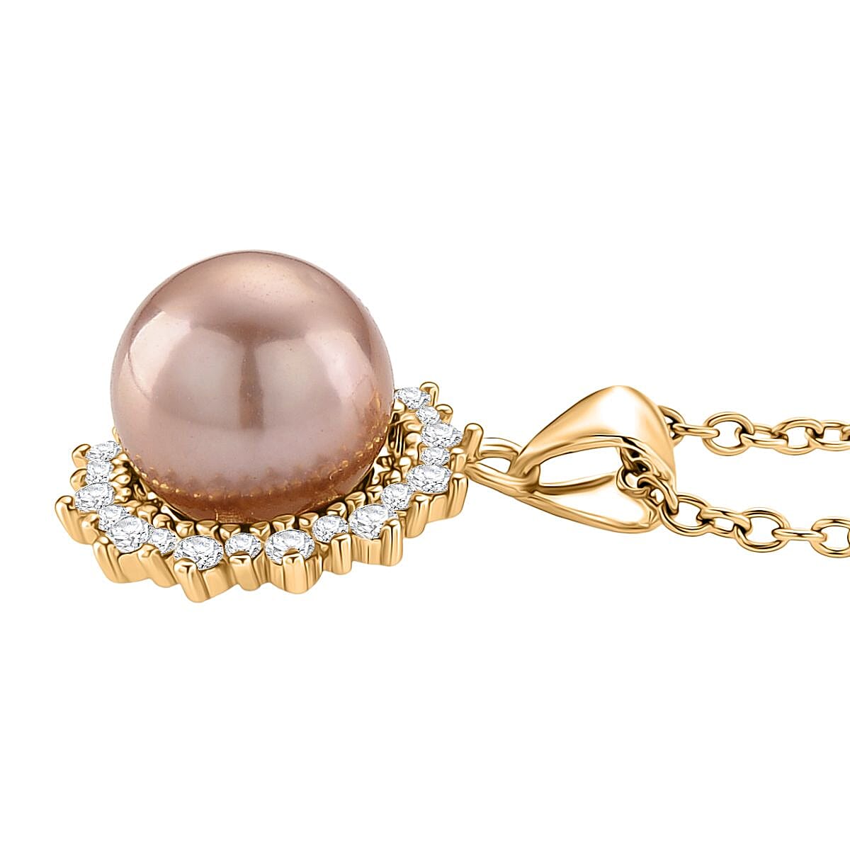 Purple Pearl and Simulated Diamond Pendant Necklace in 14K YG Over Copper 20 Inches  