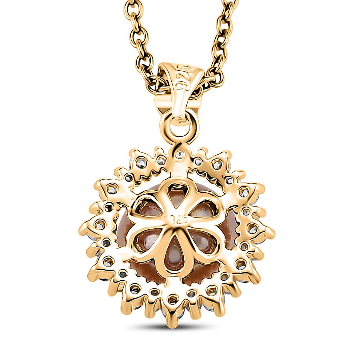 Purple Pearl and Simulated Diamond Pendant Necklace in 14K YG Over Copper 20 Inches  