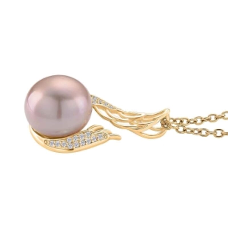 Purple Edison Pearl and Simulated Diamond 0.50 ctw Pendant in 18K YG Plated with 14K YG Over Copper Necklace 20 Inches