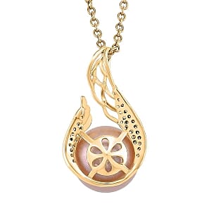 Purple Edison Pearl and Simulated Diamond 0.50 ctw Pendant in 18K YG Plated with 14K YG Over Copper Necklace 20 Inches