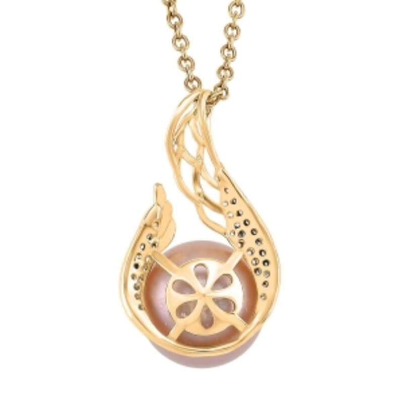 Purple Edison Pearl and Simulated Diamond 0.50 ctw Pendant in 18K YG Plated with 14K YG Over Copper Necklace 20 Inches
