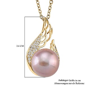 Purple Edison Pearl and Simulated Diamond 0.50 ctw Pendant in 18K YG Plated with 14K YG Over Copper Necklace 20 Inches
