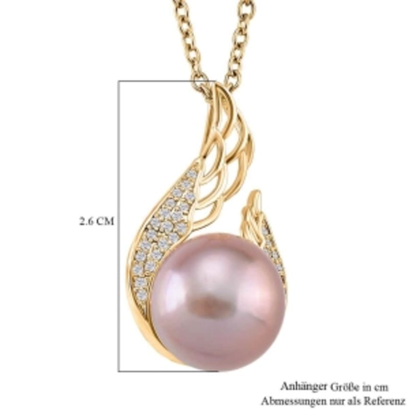 Purple Edison Pearl and Simulated Diamond 0.50 ctw Pendant in 18K YG Plated with 14K YG Over Copper Necklace 20 Inches