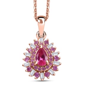 D’Joy Premium Mahenge Spinel and Multi Gemstone 0.90 ctw Pendant Necklace 20 Inches in 18K Vermeil Rose Gold Over Sterling Silver