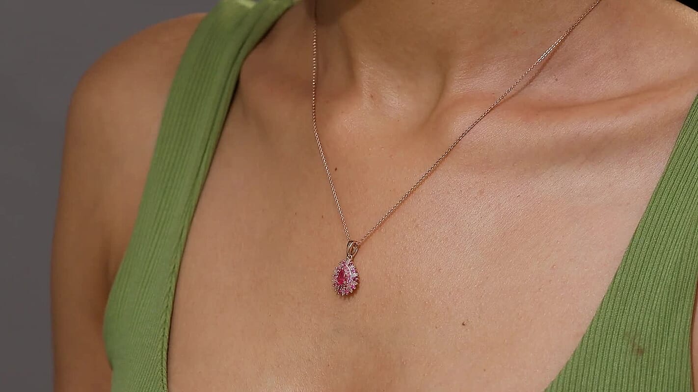 D'Joy Premium Mahenge Spinel and Multi Gemstone 0.90 ctw Blazing Bloom Pendant Necklace 20 Inches in 18K Vermeil Rose Gold Over Sterling Silver