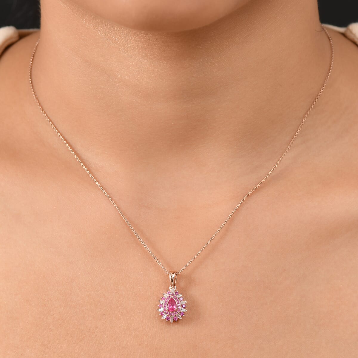 D’Joy Premium Mahenge Spinel and Multi Gemstone 0.90 ctw Pendant Necklace 20 Inches in 18K Vermeil Rose Gold Over Sterling Silver image number 2