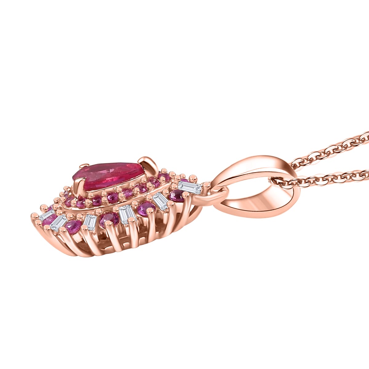 D’Joy Premium Mahenge Spinel and Multi Gemstone 0.90 ctw Pendant Necklace 20 Inches in 18K Vermeil Rose Gold Over Sterling Silver image number 3