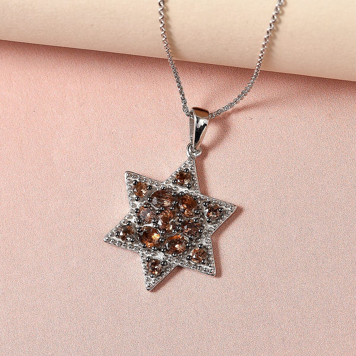 Jenipapo Andalusite Star of David Pendant Necklace 20 Inches in Platinum Over Sterling Silver 1.75 ctw image number 1