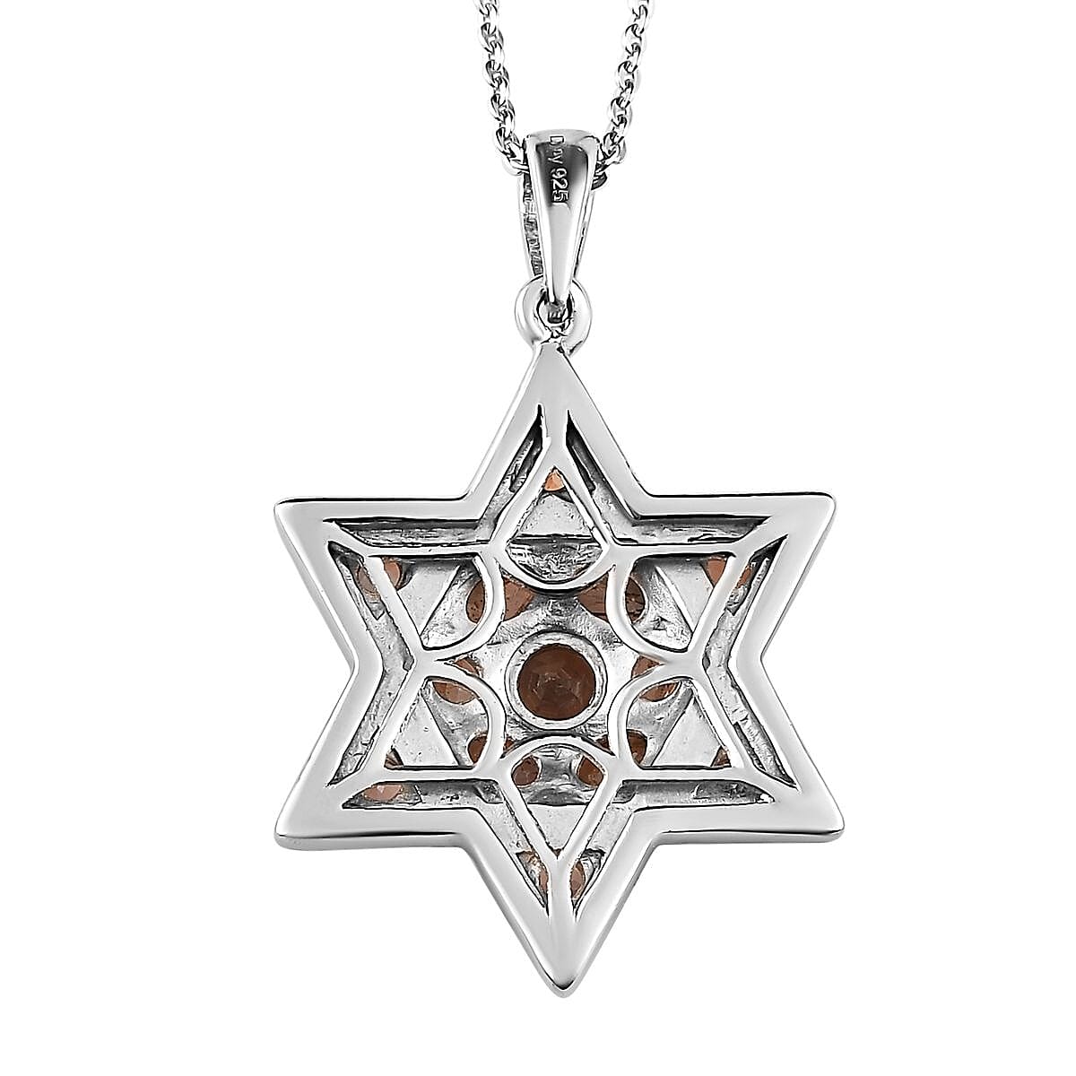 Jenipapo Andalusite Star of David Pendant Necklace 20 Inches in Platinum Over Sterling Silver 1.75 ctw image number 4