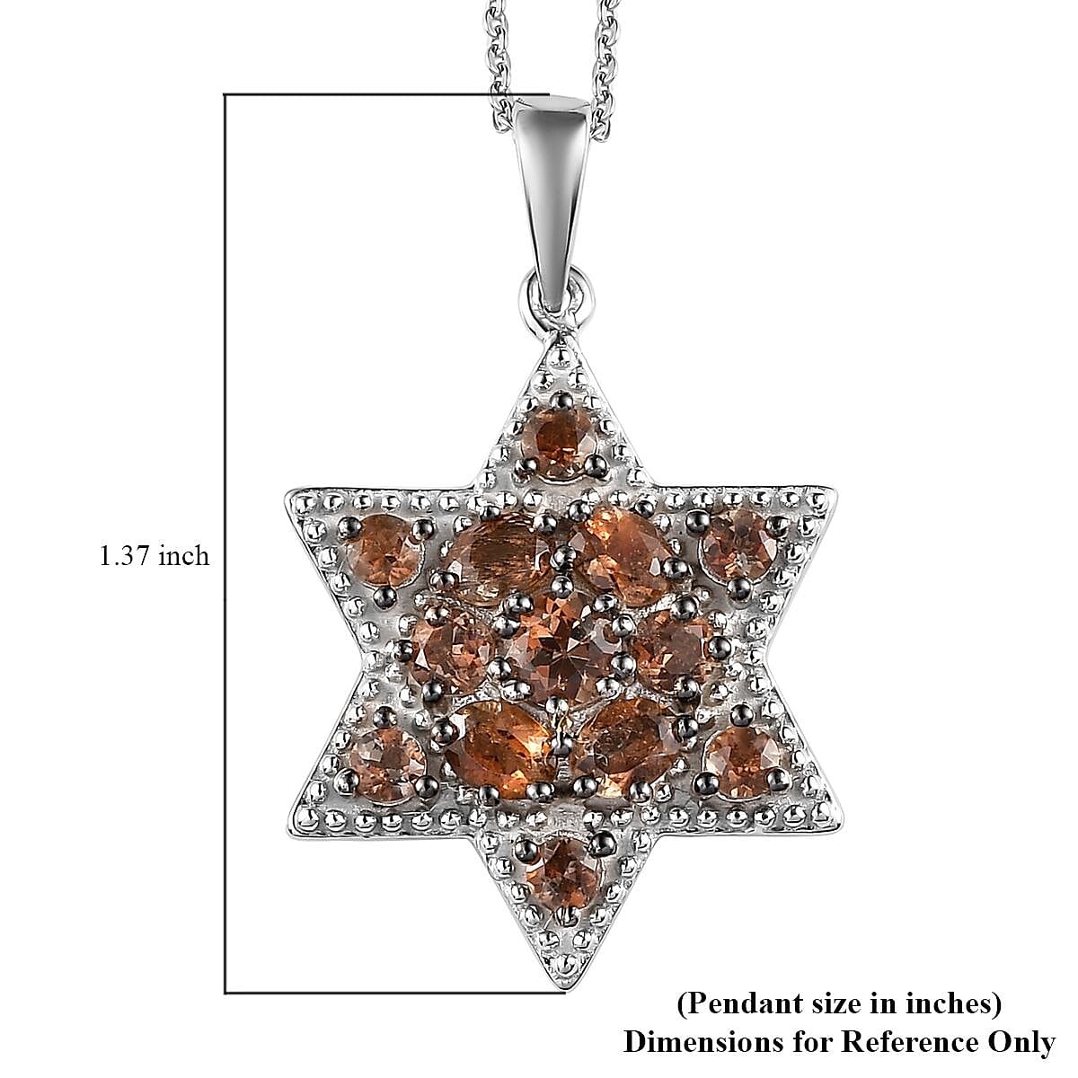 Jenipapo Andalusite Star of David Pendant Necklace 20 Inches in Platinum Over Sterling Silver 1.75 ctw image number 5