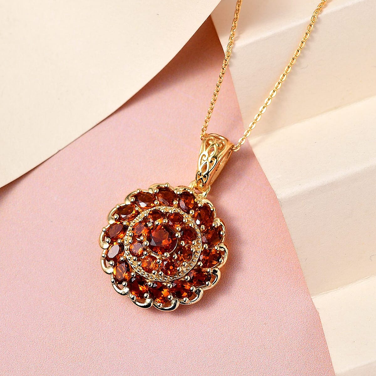 Santa Ana Madeira Citrine Floral Pendant Necklace 20 Inches in Vermeil Yellow Gold Over Sterling Silver 3.50 ctw image number 1