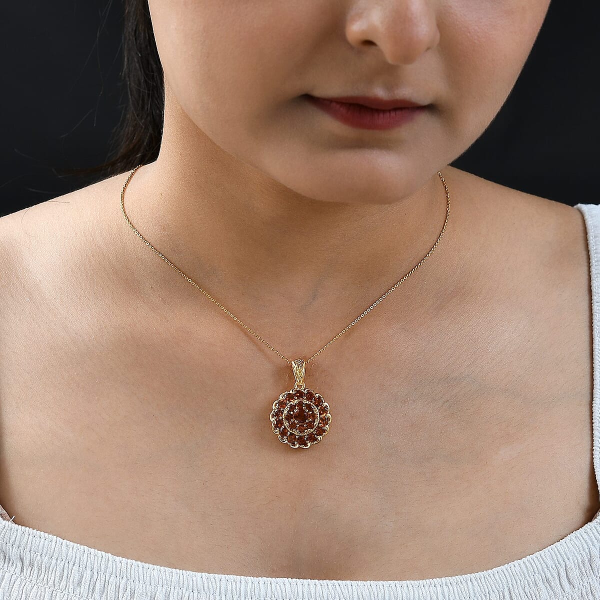 Santa Ana Madeira Citrine Floral Pendant Necklace 20 Inches in Vermeil Yellow Gold Over Sterling Silver 3.50 ctw image number 2