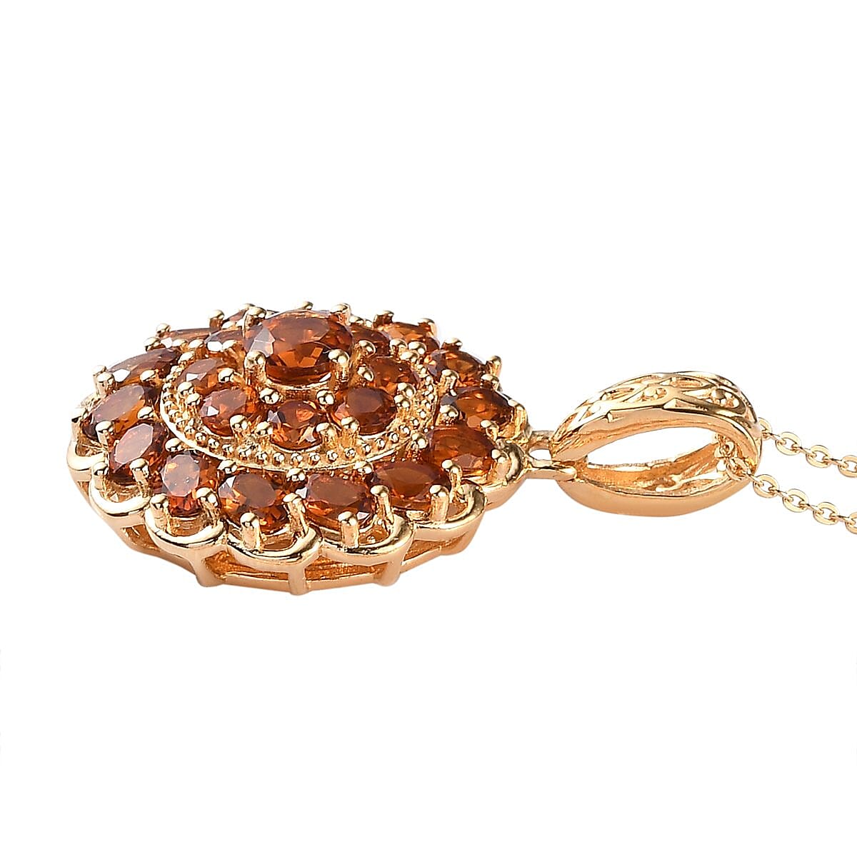 Santa Ana Madeira Citrine Floral Pendant Necklace 20 Inches in Vermeil Yellow Gold Over Sterling Silver 3.50 ctw image number 3