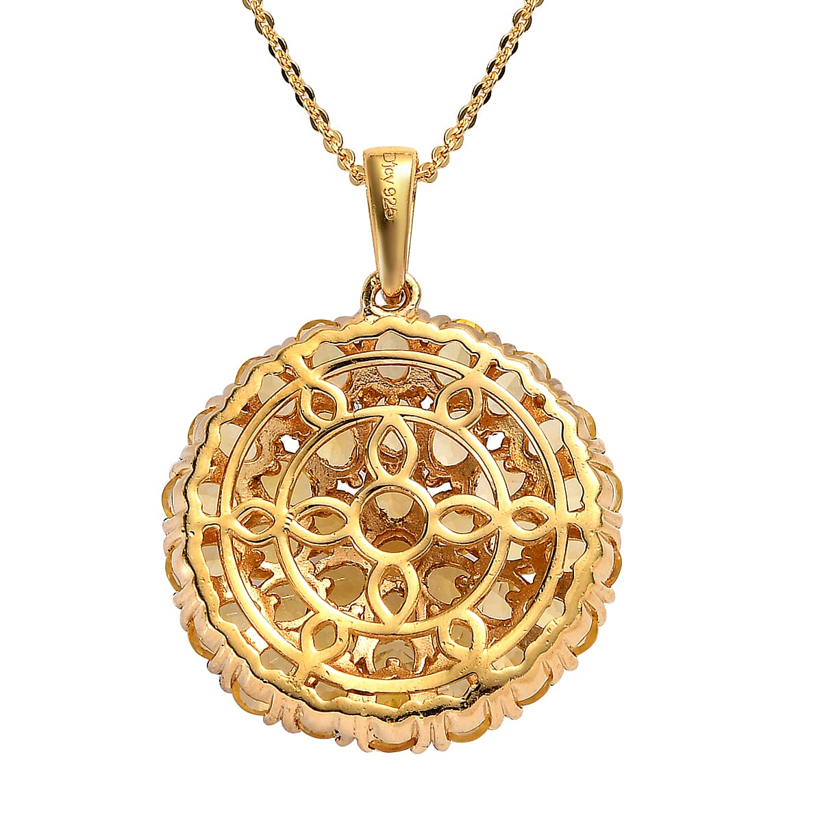 Tanzanian Canary Opal Medallion Pendant Necklace 20 Inches in Vermeil Yellow Gold Over Sterling Silver 4.35 ctw image number 4