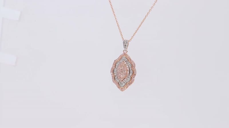 Natural Pink Diamond Pendant Necklace, Diamond Cluster Pendant, Elongated Pendant Necklace, Rose Gold Vermeil Over Sterling Silver Necklace, 18 inches Necklace 0.50 ctw