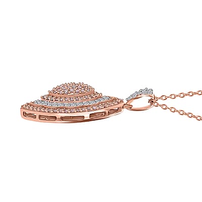 Natural Pink Diamond Pendant Necklace, Diamond Cluster Pendant, Elongated Pendant Necklace, Rose Gold Vermeil Over Sterling Silver Necklace, 18 inches Necklace 0.50 ctw