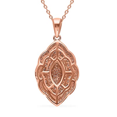 Natural Pink Diamond Pendant Necklace, Diamond Cluster Pendant, Elongated Pendant Necklace, Rose Gold Vermeil Over Sterling Silver Necklace, 18 inches Necklace 0.50 ctw