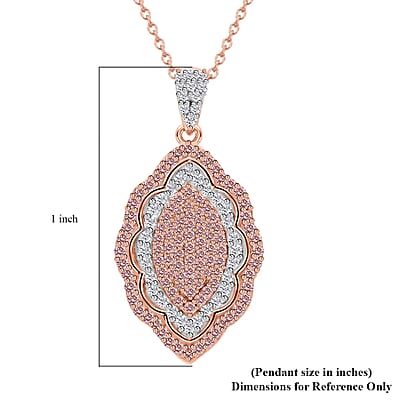 Natural Pink Diamond Pendant Necklace, Diamond Cluster Pendant, Elongated Pendant Necklace, Rose Gold Vermeil Over Sterling Silver Necklace, 18 inches Necklace 0.50 ctw