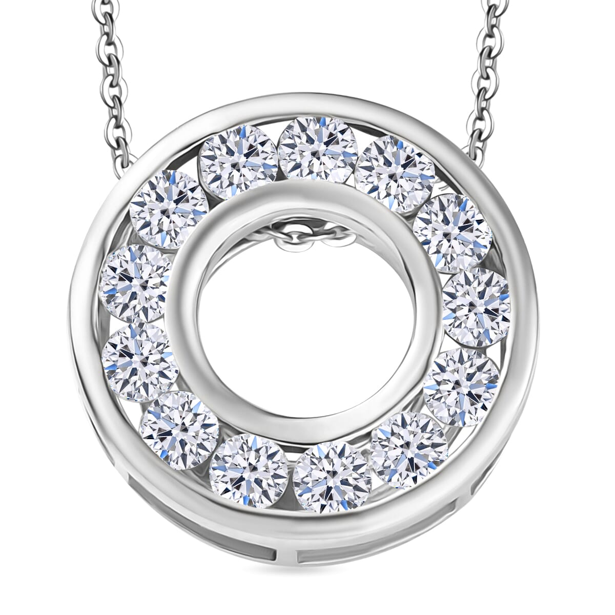 Luxuriant Lab Grown Diamond E-F VS 1.00 ctw Circle Pendant Necklace 20 Inches in Rhodium Over Sterling Silver image number 0