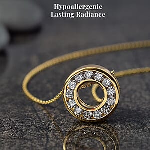 Luxuriant Lab Grown Diamond E-F VS 1.00 ctw Circle Pendant Necklace 20 Inches in 18K Vermeil Yellow Gold Over Sterling Silver (Del. in 10-12 Days)