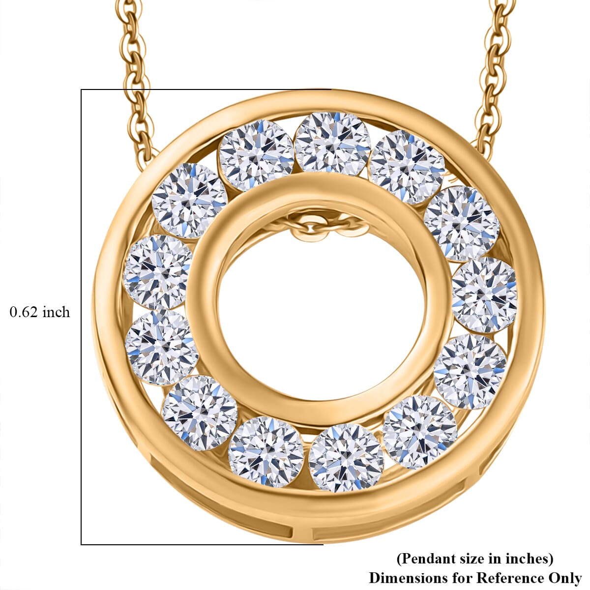 Luxuriant Lab Grown Diamond E-F VS 1.00 ctw Circle Pendant Necklace 20 Inches in 18K Vermeil Yellow Gold Over Sterling Silver image number 3