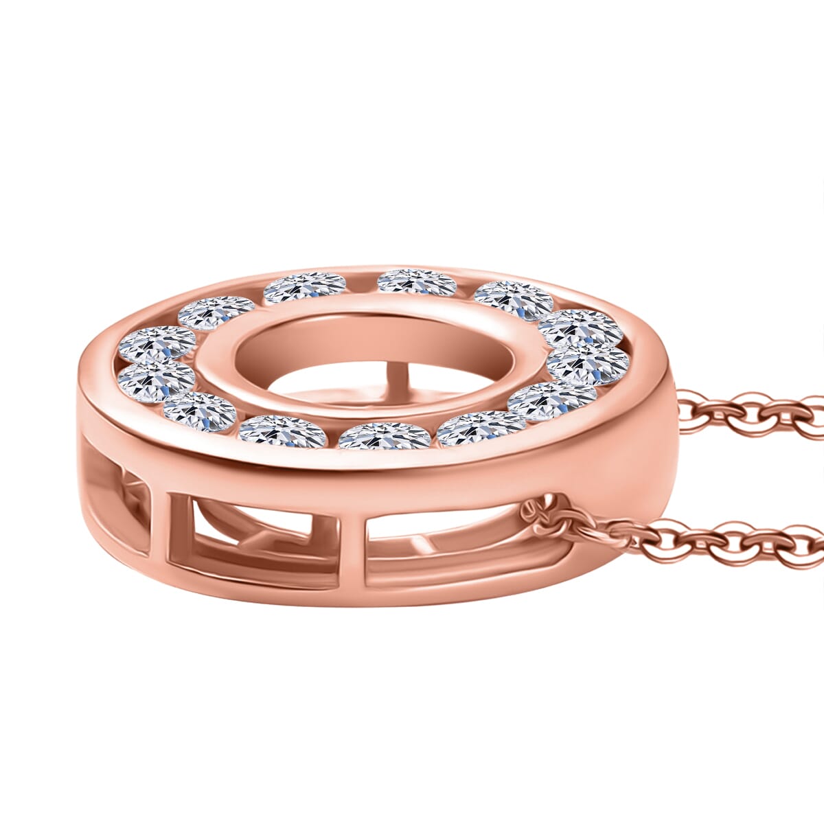 Luxuriant Lab Grown Diamond E-F VS 1.00 ctw Circle Pendant Necklace 20 Inches in 18K Vermeil Rose Gold Over Sterling Silver image number 2