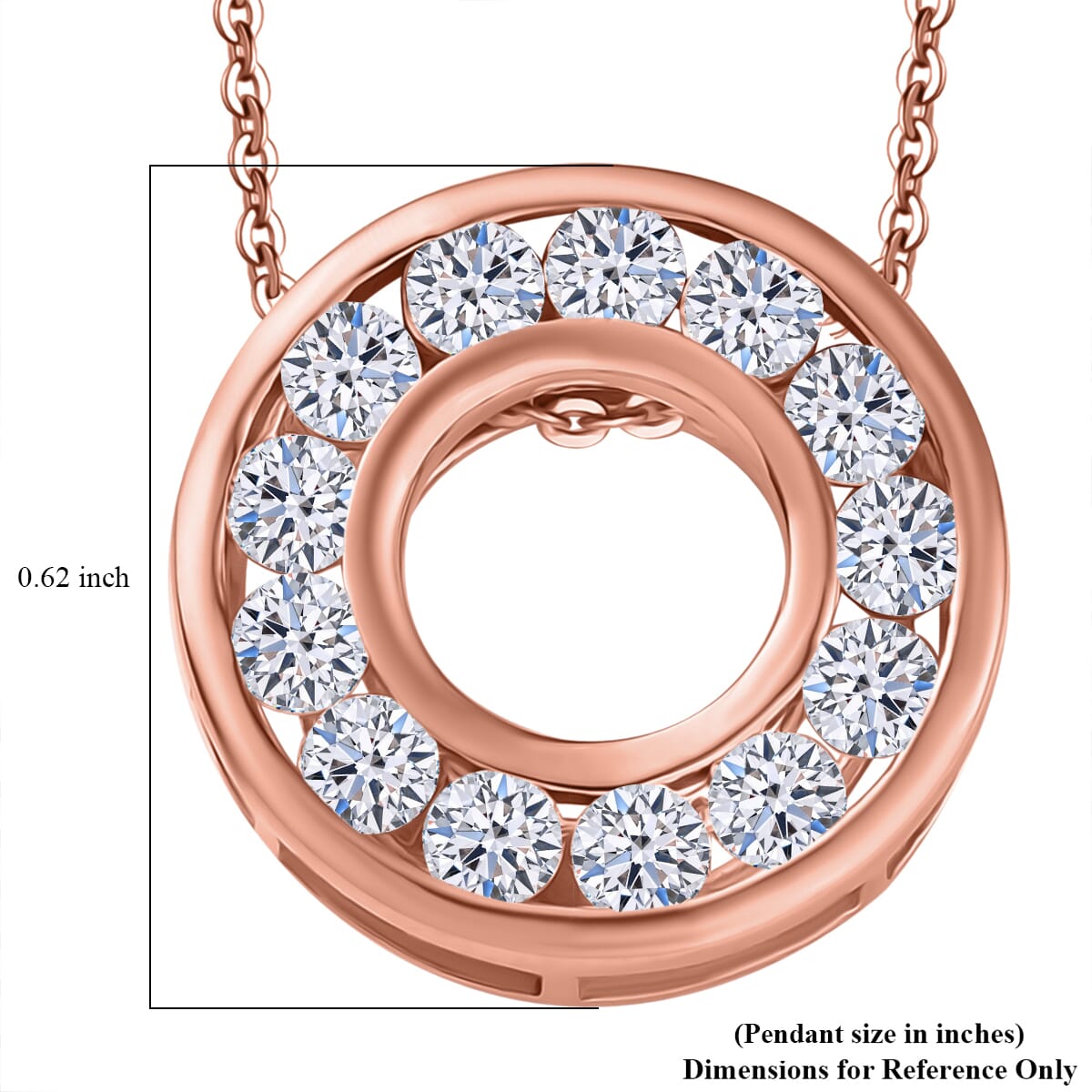 Luxuriant Lab Grown Diamond E-F VS 1.00 ctw Circle Pendant Necklace 20 Inches in 18K Vermeil Rose Gold Over Sterling Silver image number 3
