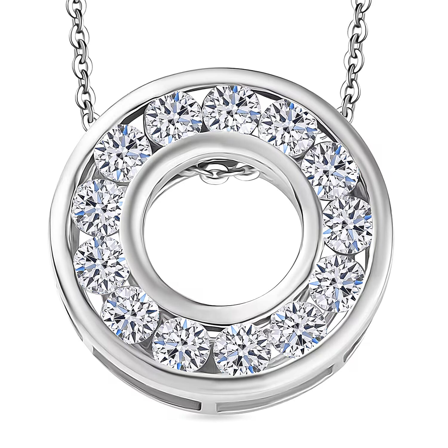 Luxuriant Lab Grown Diamond G-H SI 1.00 ctw Circle Pendant Necklace 20 Inches in Rhodium Over Sterling Silver