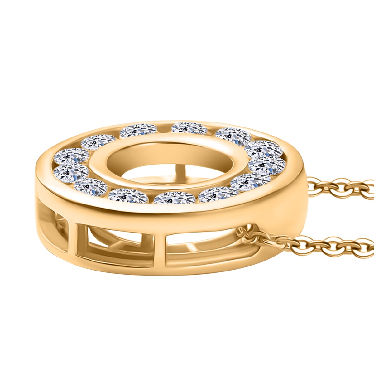 Luxuriant Lab Grown Diamond G-H SI 1.00 ctw Circle Pendant Necklace 20 Inches in 18K Vermeil Yellow Gold Over Sterling Silver image number 3