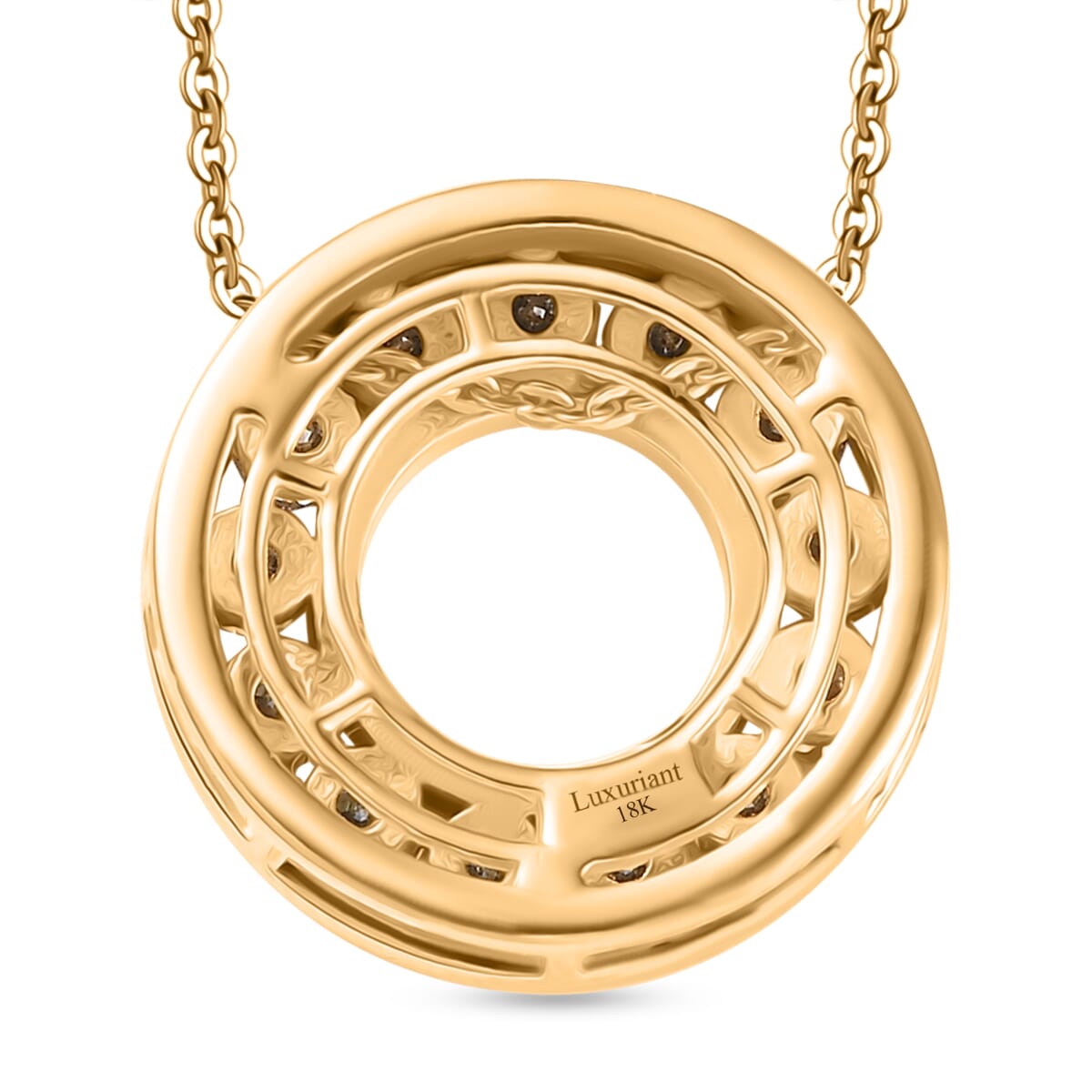Luxuriant Lab Grown Diamond G-H SI 1.00 ctw Circle Pendant Necklace 20 Inches in 18K Vermeil Yellow Gold Over Sterling Silver image number 4