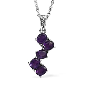 EverTrue African Amethyst 1.60 ctw Pendant Necklace in Stainless Steel 20 Inches