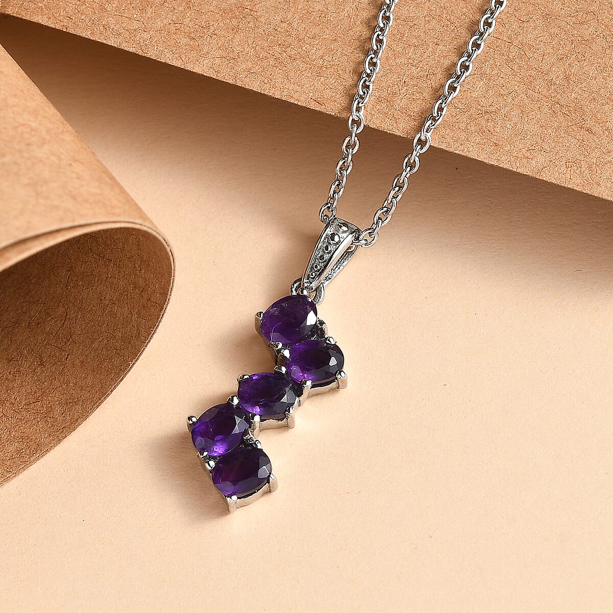 EverTrue African Amethyst 1.60 ctw Pendant Necklace in Stainless Steel 20 Inches image number 1