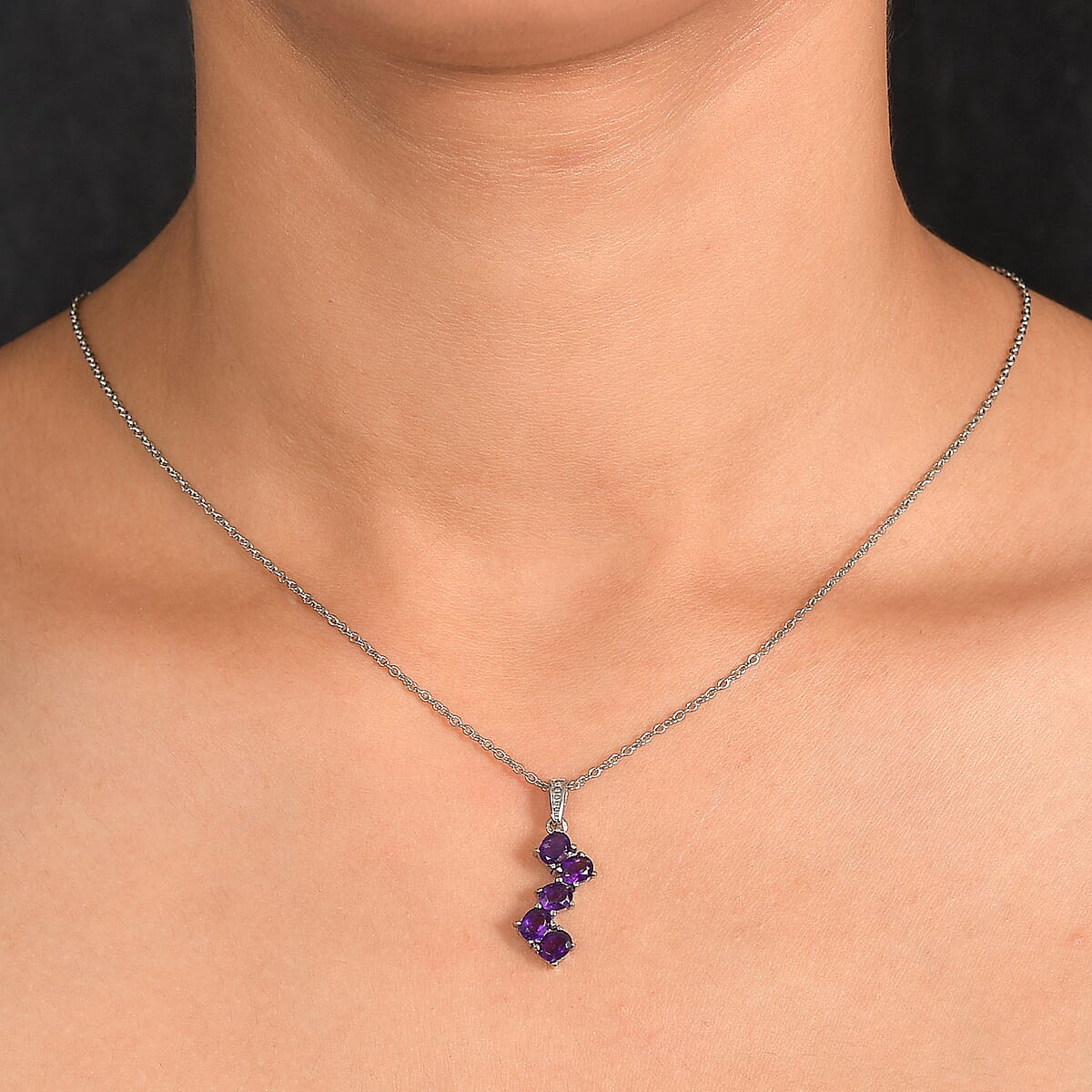 EverTrue African Amethyst 1.60 ctw Pendant Necklace in Stainless Steel 20 Inches image number 2