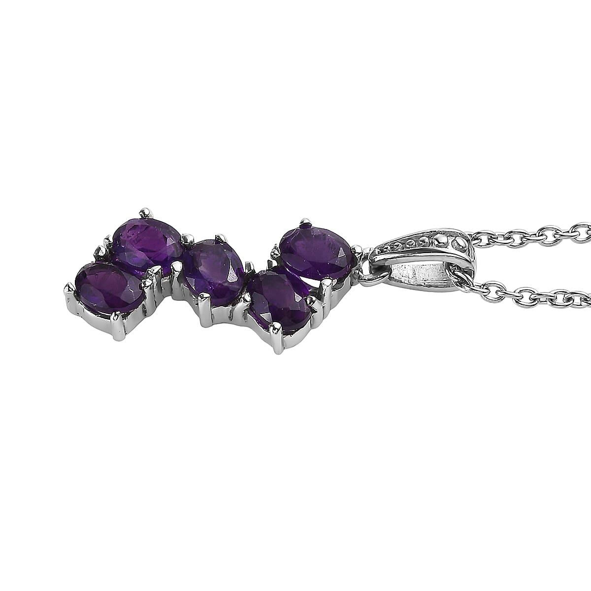 EverTrue African Amethyst 1.60 ctw Pendant Necklace in Stainless Steel 20 Inches image number 3