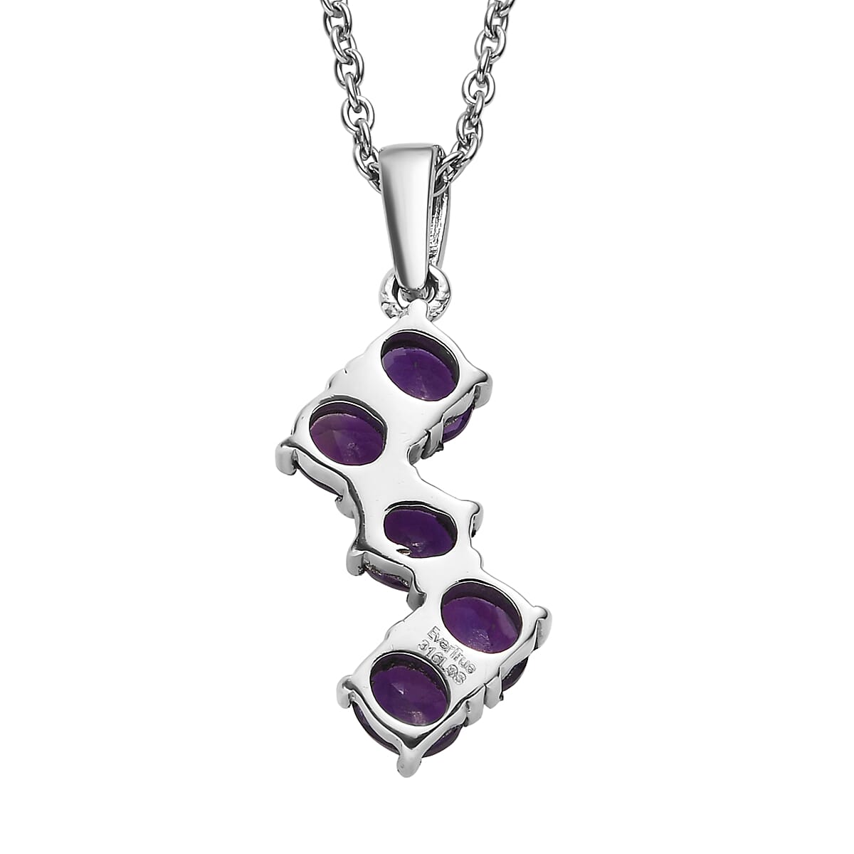 EverTrue African Amethyst 1.60 ctw Pendant Necklace in Stainless Steel 20 Inches image number 4