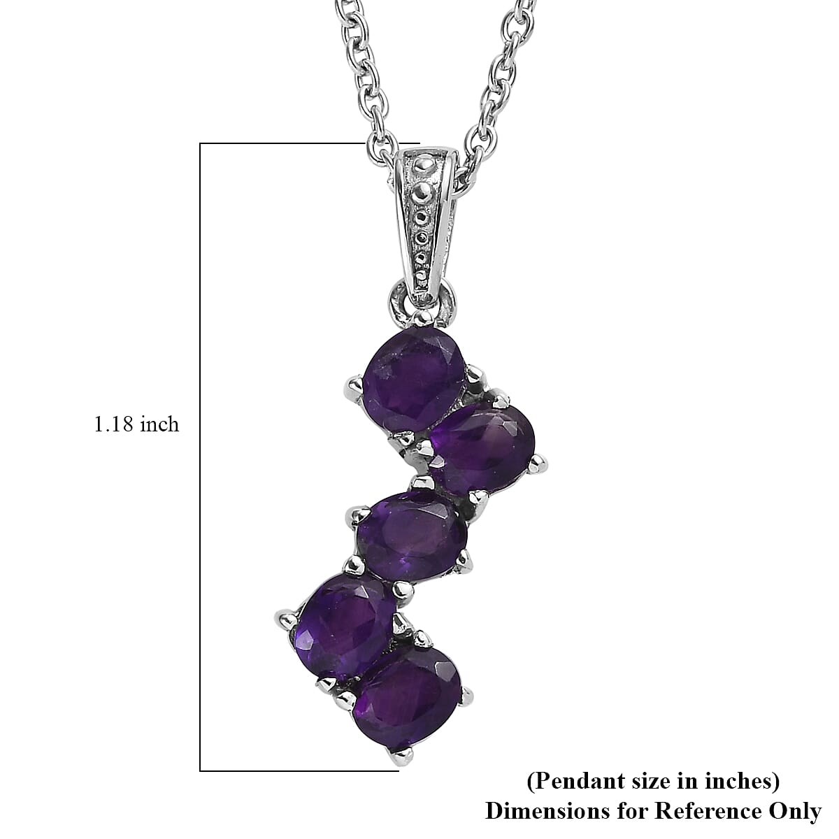 EverTrue African Amethyst 1.60 ctw Pendant Necklace in Stainless Steel 20 Inches image number 6
