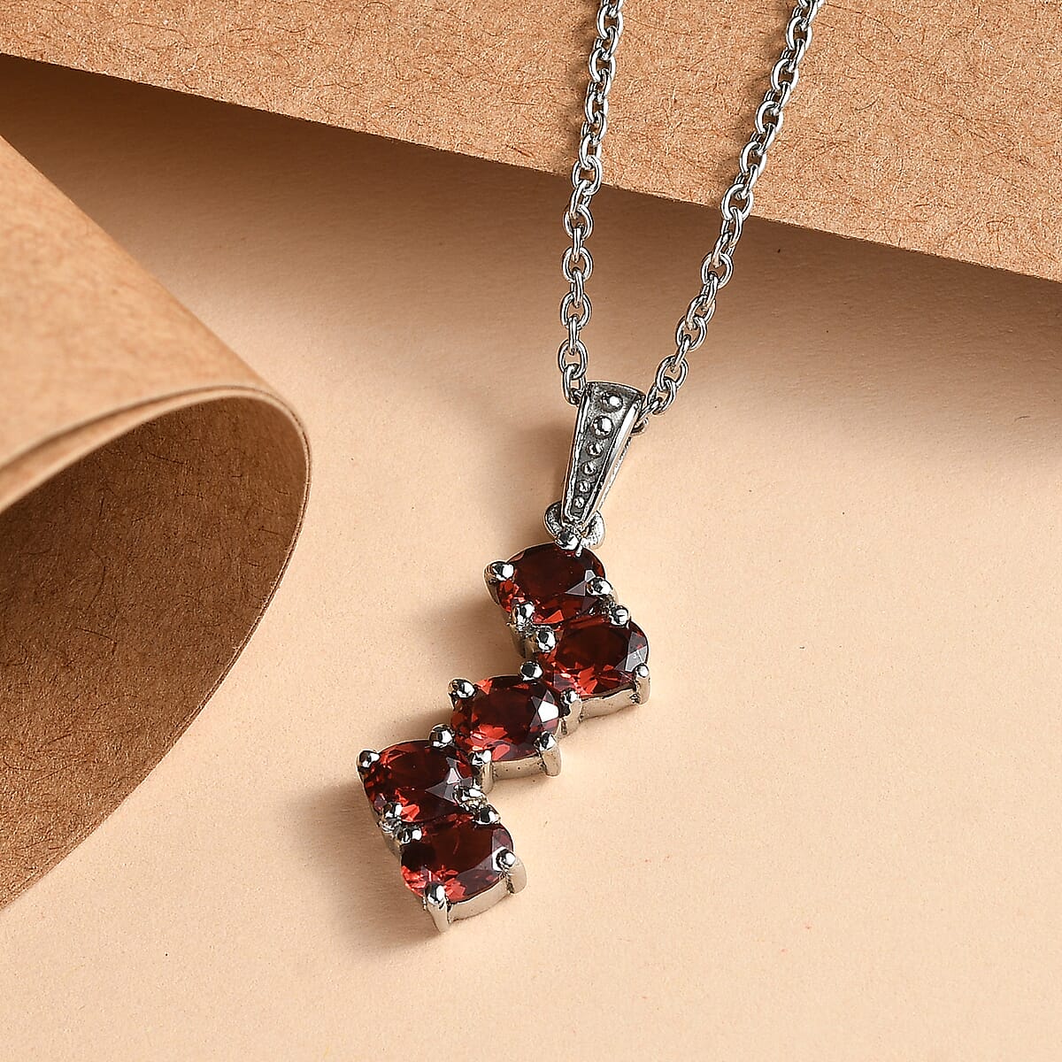 EverTrue Mozambique Garnet 2.15 ctw Pendant Necklace in Stainless Steel 20 Inches image number 1