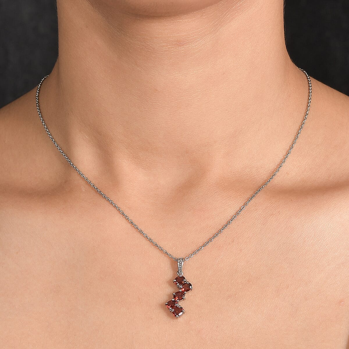 EverTrue Mozambique Garnet 2.15 ctw Pendant Necklace in Stainless Steel 20 Inches image number 2